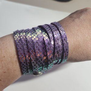 Flourish Leather bracelet double wrap cuff from in Metallic Rainbow - Size XL